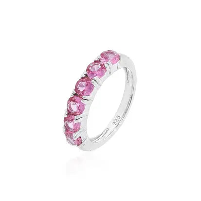 Anello Mezza Cravazione con Sei Punti di Luce da 4 mm in Rodio - Pink