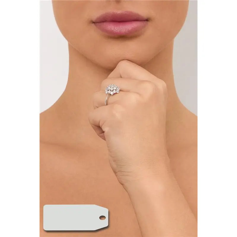 SHOWER RING WITH SEVEN PETALS FLOWER CORE, POINTS OF LIGHT, 2 MM RHODIUM/WITHOUT STONE/WHITE ZIRCONIA