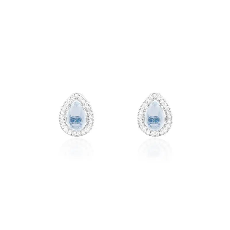 5 MM DROP EARRING WITH ROUND SETTING, RHODIUM/AQUAMARINE/WHITE ZIRCONIA