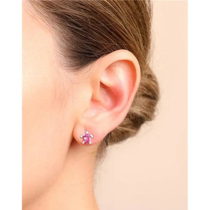 4 MM DROP EARRING WITH TURTLE SHAPE SETTINGS RHODIUM/PINK SAPPHIRE/WHITE ZIRCONIA
