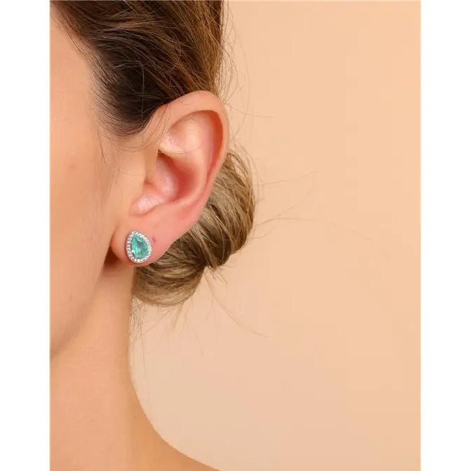 5 MM DROP EARRING WITH ROUND SETTING, RHODIUM/COLOMBIAN/WHITE ZIRCONIA
