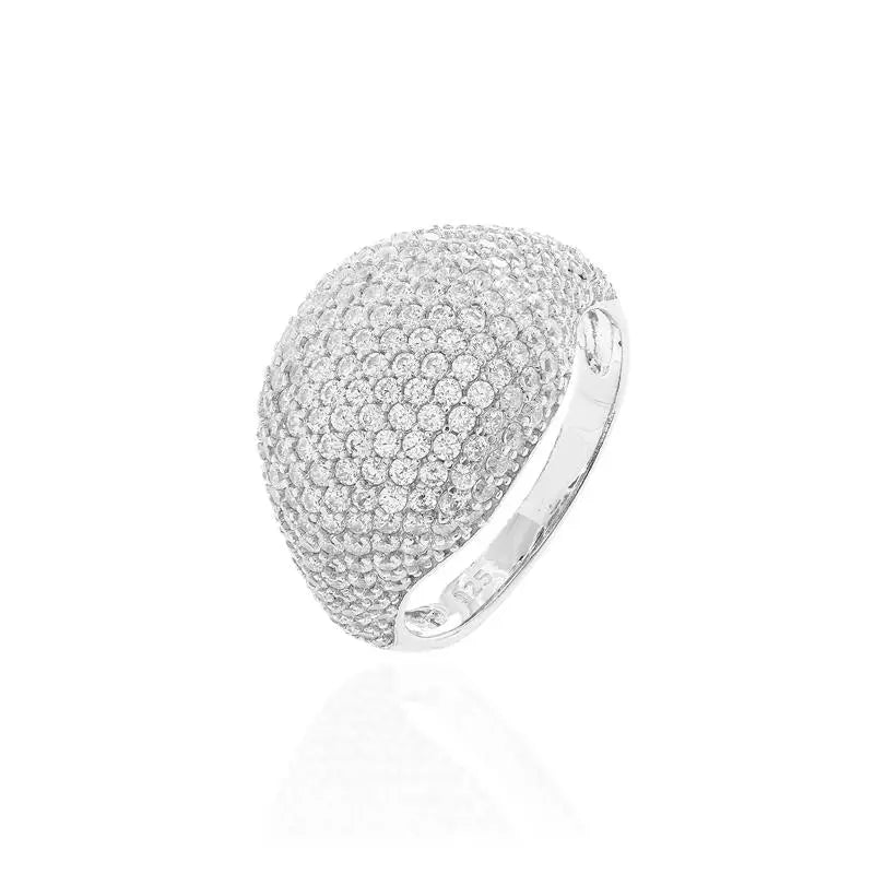 RHODIUM/STONE-FREE/WHITE ZIRCONIA SQUARE STUDDED FINGER RING