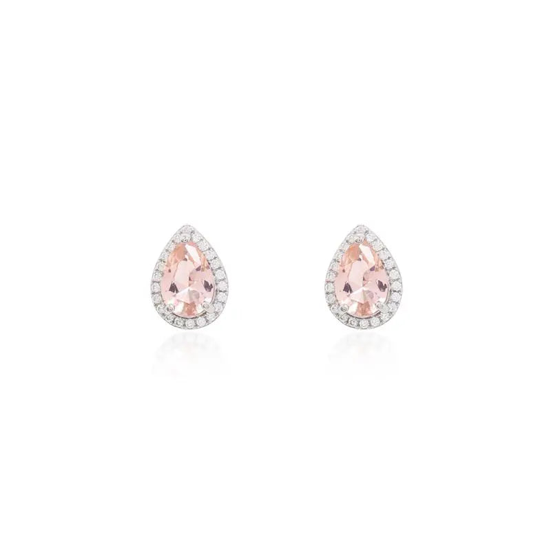 6 MM DROP EARRING WITH ROUND SETTING IN RHODIUM/MORGANITE/WHITE ZIRCONIA