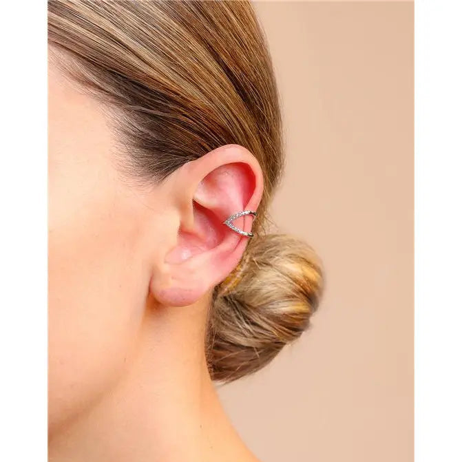HALF OPEN V-SHAPED PIERCING, RHODIUM SETTING/WITHOUT STONE/WHITE ZIRCONIA