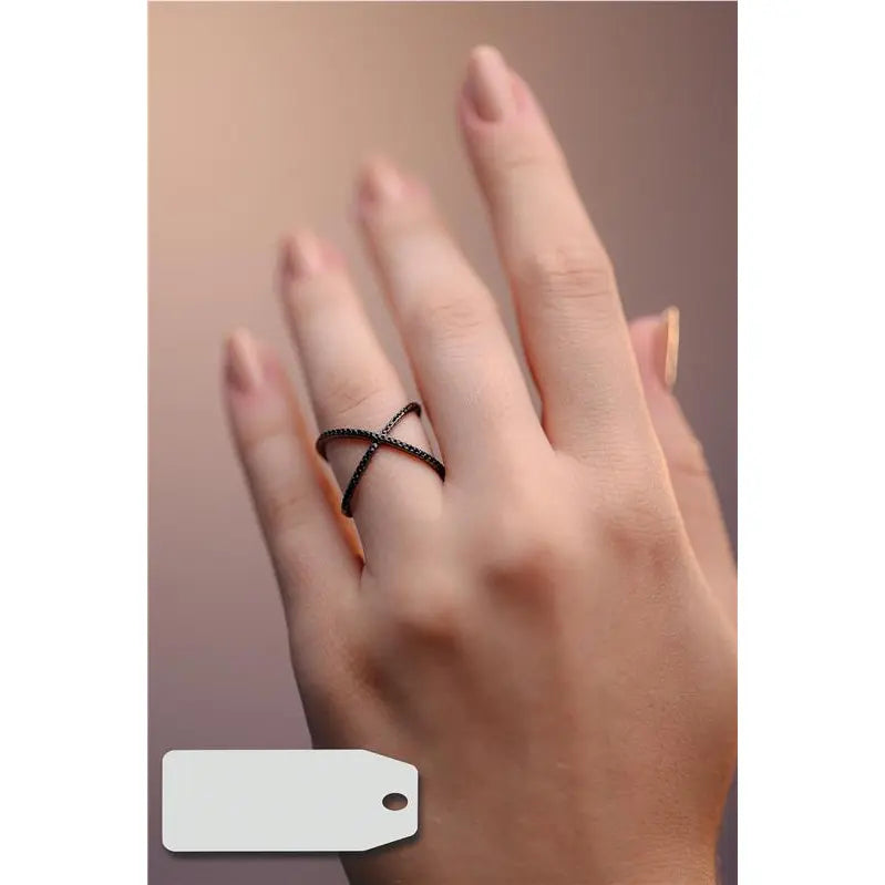 RING X HALF SETTING ON EACH SIDE BLACK/WITHOUT STONE/BLACK ZIRCONIA