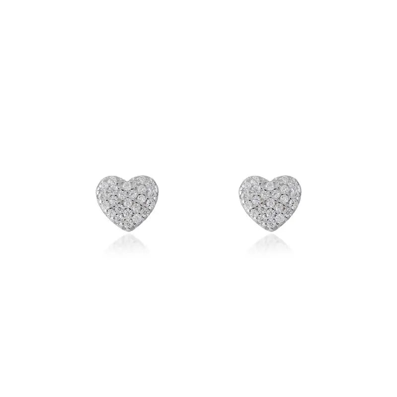6 MM HEART EARRING, RHODIUM STUDDED/WITHOUT STONE/WHITE ZIRCONIA