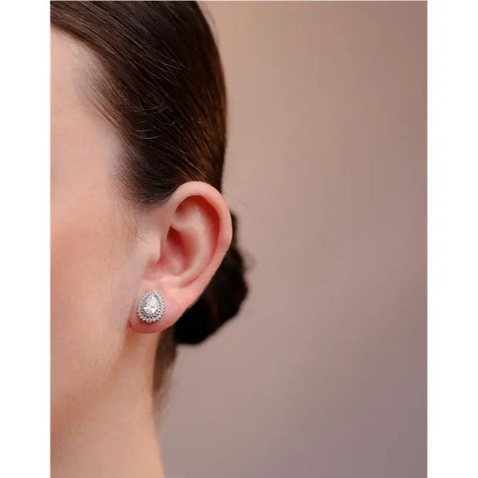 5 MM DROP EARRING, HOLLOW, TWO ROWS, PRINCESS SETTING AROUND, RHODIUM/CRYSTAL/WHITE ZIRCONIA