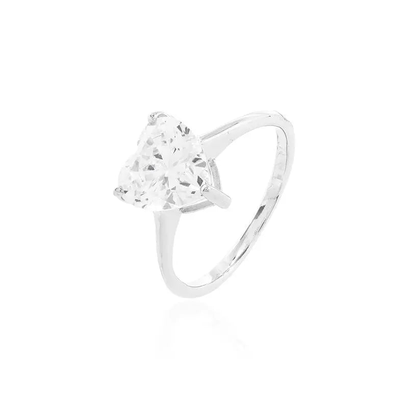 RHODIUM/CRYSTAL/SMOOTH HEART SOLITAIRE