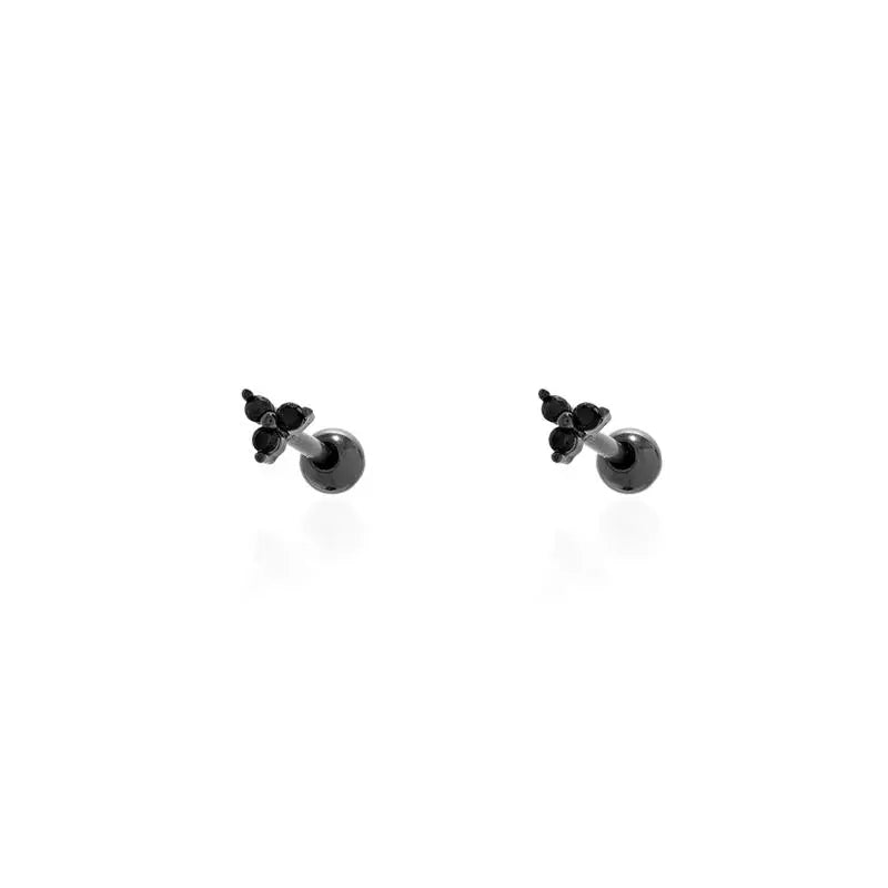 THREE POINTS OF LIGHT EARRINGS, GRAPE BUNCH TYPE, MINI BABY STUD, BLACK/BLACK/SMOOTH
