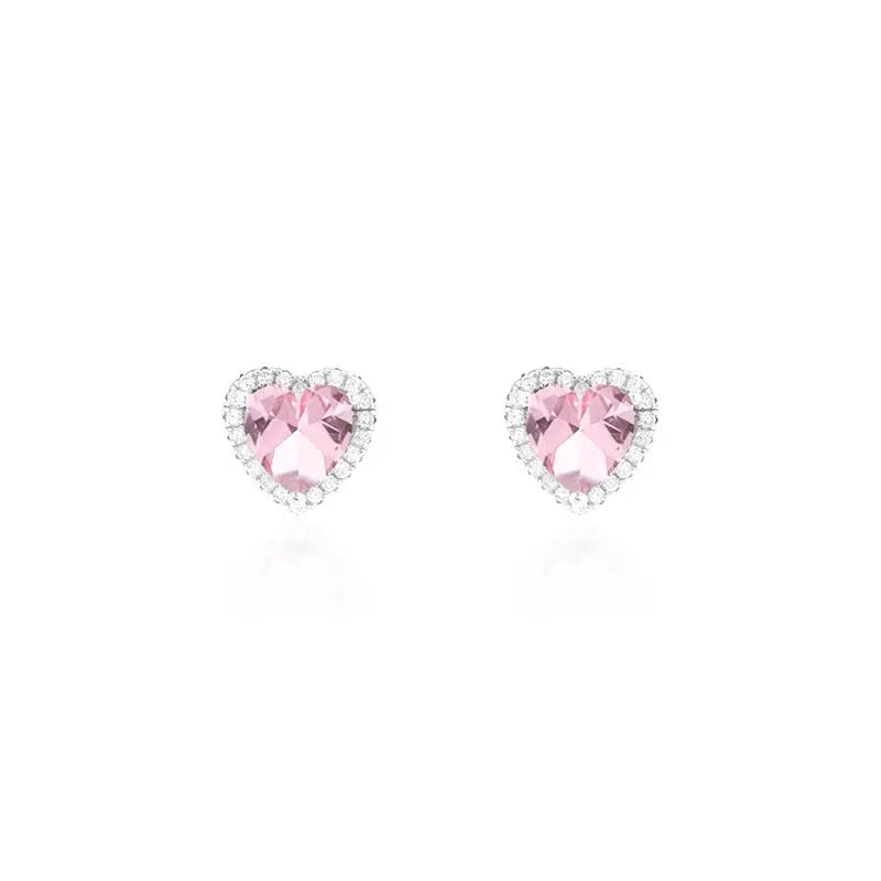 HEART EARRING 07 MM ROUND SETTING RHODIUM/KUNZITE/WHITE ZIRCONIA