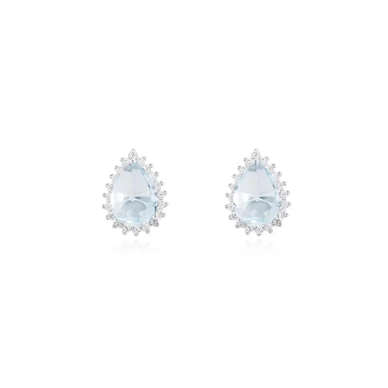 8 MM DROP EARRING WITH PRINCESS SETTING AROUND RHODIUM/AQUAMARINE/WHITE ZIRCONIA