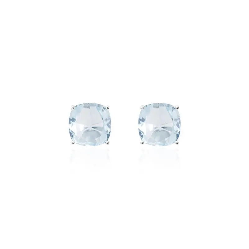 SQUARE EARRING 11 MM RHODIUM/AQUAMARINE/SMOOTH