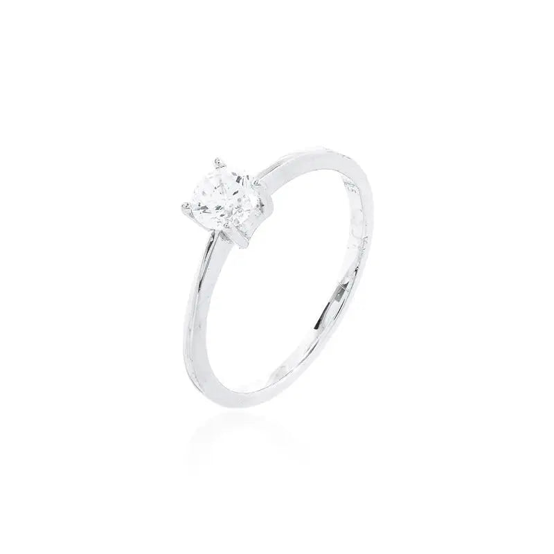 Anello Solitario Punto di Luce 5 mm in Rodio - Cristallo e Finitura Liscia