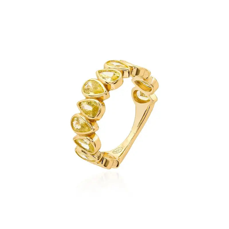 RING WITH DROPLETS 3 MM ENGLISH SETTING EACH ONE TURNING TO ONE SIDE GOLD/WITHOUT STONE/YELLOW FANCY