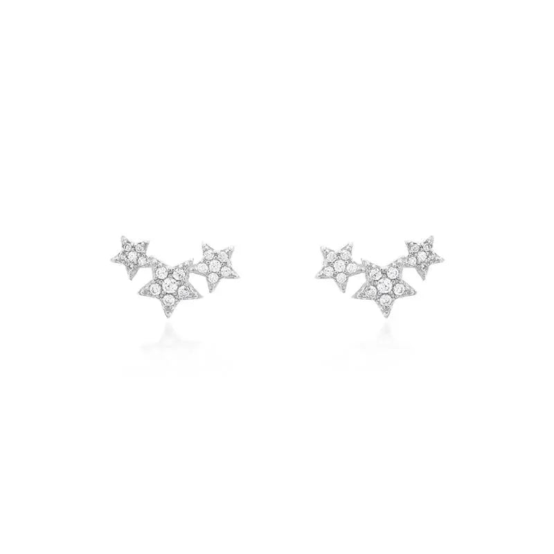 THREE STAR EARRINGS STUDDED IN RHODIUM/WITHOUT STONE/WHITE ZIRCONIA