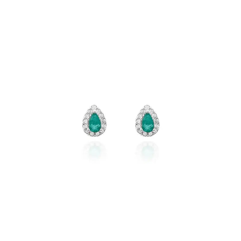 MINI DROP EARRING 3 MM WITH ROUND SETTING IN RHODIUM/EMERALD FUSION/WHITE ZIRCONIA
