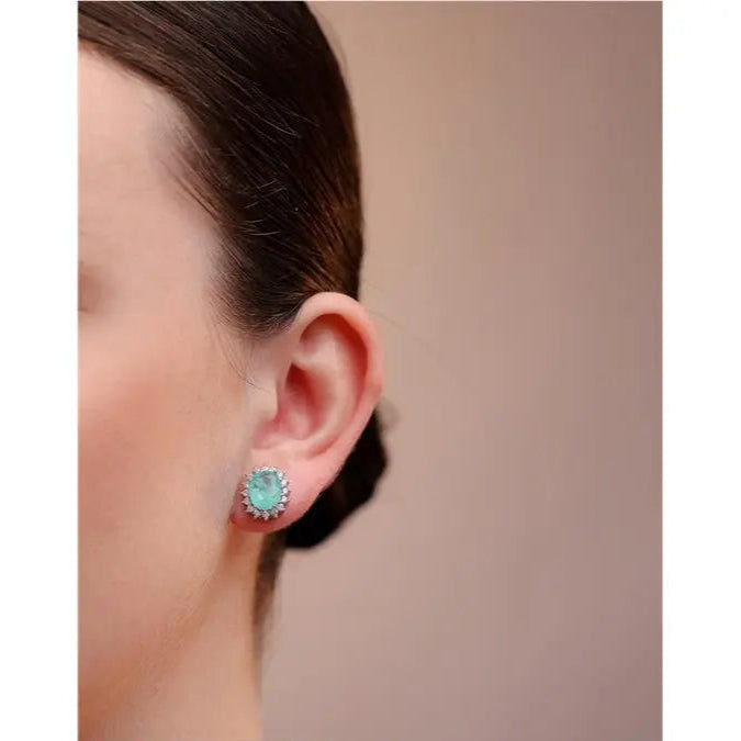 08 MM OVAL EARRING WITH PRINCESS SETTING IN RHODIUM/COLOMBIAN/WHITE ZIRCONIA