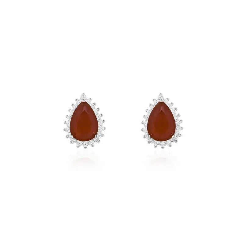 8 MM DROP EARRING WITH PRINCESS SETTING AROUND RHODIUM/RUBY/WHITE ZIRCONIA