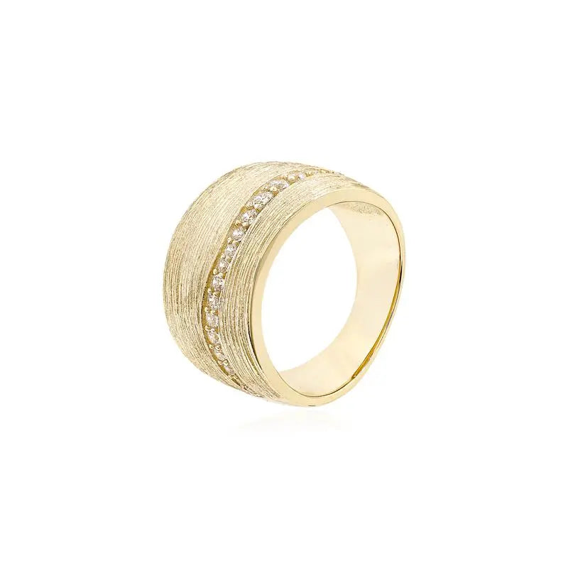 WIDE RING WITH ONE ROW STUDDED IN GOLD/NO STONE/WHITE ZIRCONIA