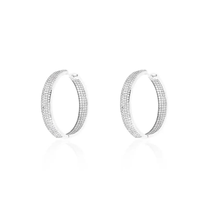 30 MM RING STUDDED INSIDE AND OUTSIDE SEVERAL ROWS RHODIUM/WITHOUT STONE/WHITE ZIRCONIA
