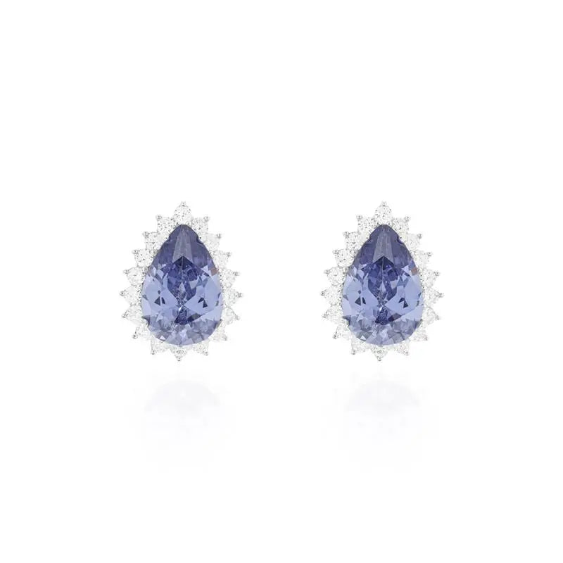 10 MM DROP EARRING WITH PRINCESS SETTING AROUND RHODIUM/TANZANITE/WHITE ZIRCONIA