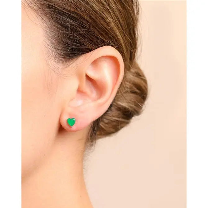 SECOND HOLE HEART 4MM RHODIUM/EMERALD FUSION/SMOOTH