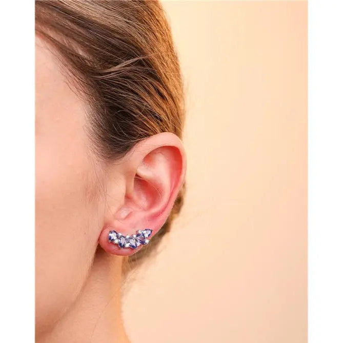 EARFUFF WITH DROPS AND SMALLER ZIRCONIAS RHODIUM/TANZANITE/WHITE ZIRCONIA
