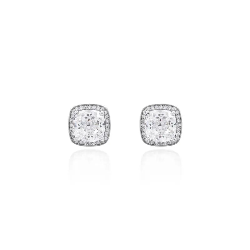 OVAL RECTANGLE EARRING WITH ROUND SETTING IN RHODIUM/CRYSTAL/WHITE ZIRCONIA