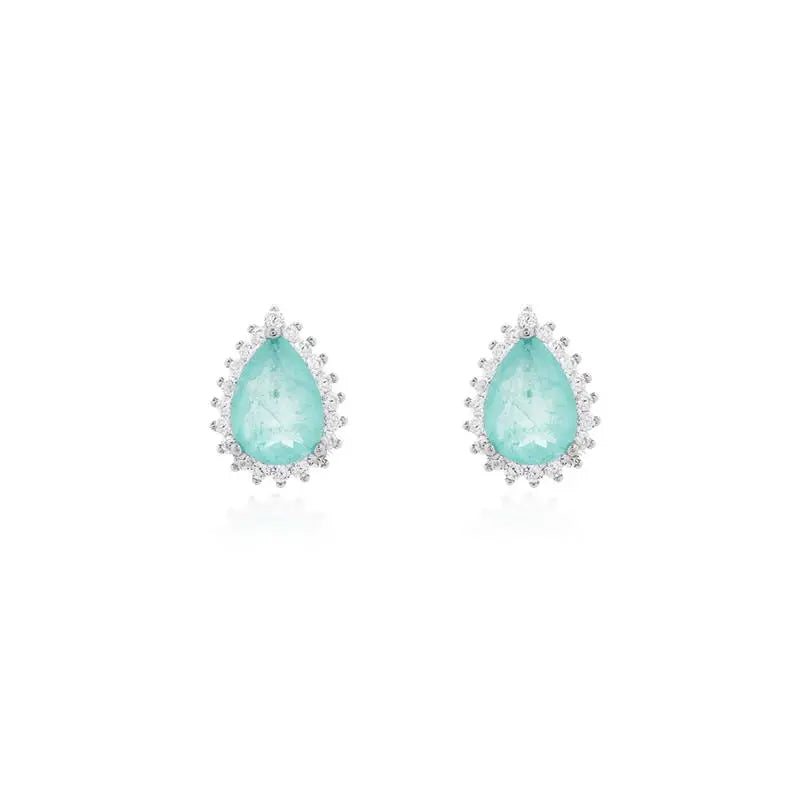 8 MM DROP EARRING WITH PRINCESS SETTING IN RHODIUM/COLOMBIAN/WHITE ZIRCONIA