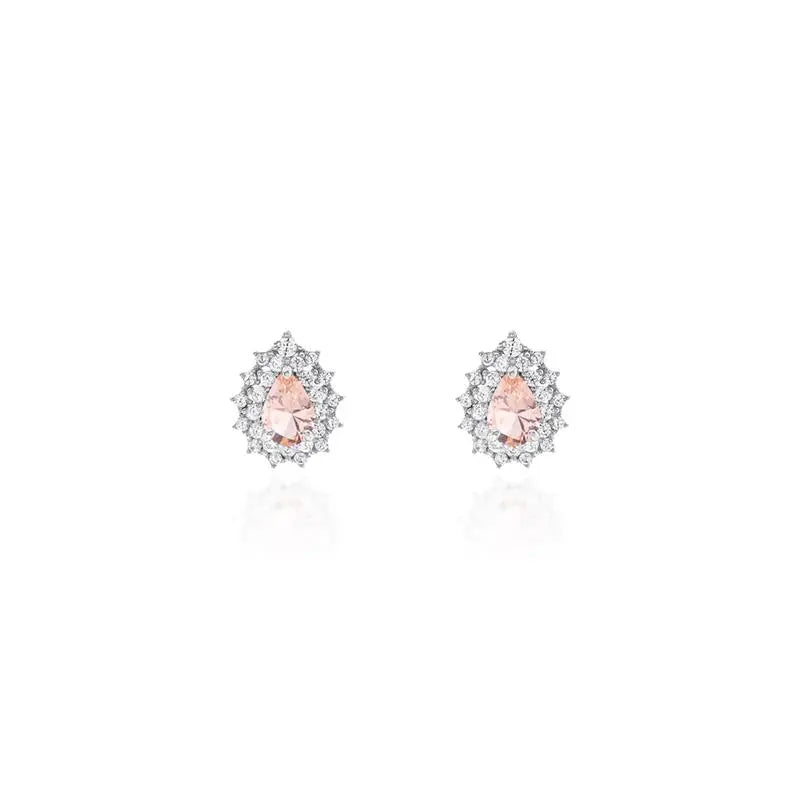 5 MM DROP EARRING TWO ROWS PRINCESS SETTING AROUND RHODIUM/MORGANITE/WHITE ZIRCONIA
