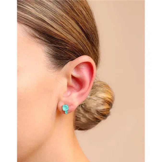 6MM SQUARE EARRING WITH 3MM DROP UNDERNEATH RHODIUM/COLOMBIANA/SMOOTH