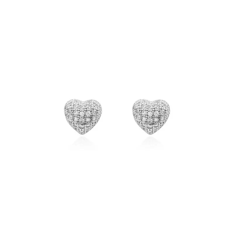 DOMED HEART EARRING WITH RHODIUM/STONE-FREE/WHITE ZIRCONIA