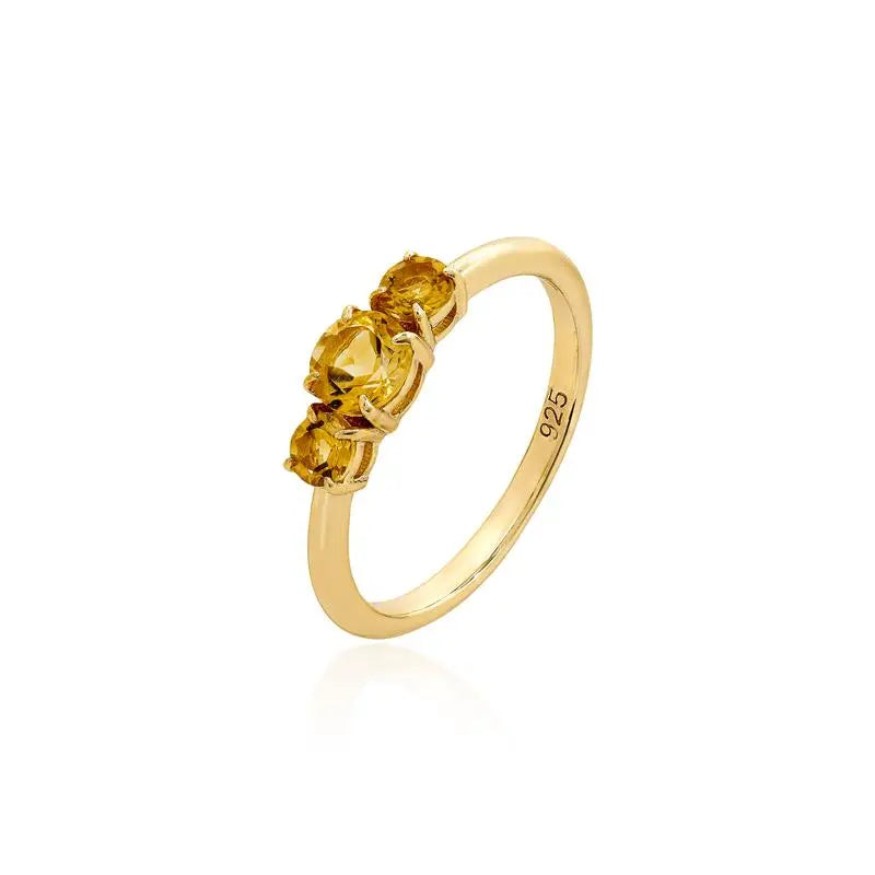 ROUND RING 5 MM CENTRAL WITH A POINT OF LIGHT 3 MM EACH SIDE GOLD/CITRINE-NT/SMOOTH