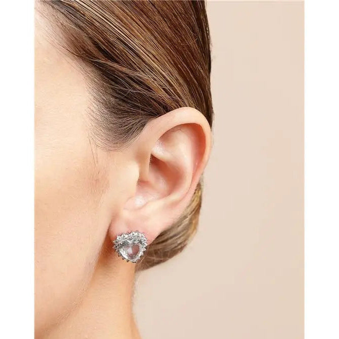 HEART EARRING 10 MM PRINCESS SETTING AROUND RHODIUM/AQUAMARINE/WHITE ZIRCONIA
