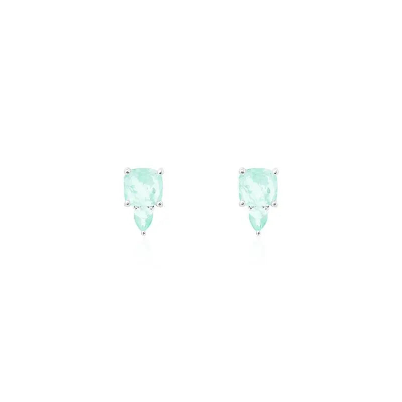 6MM SQUARE EARRING WITH 3MM DROP UNDERNEATH RHODIUM/COLOMBIANA/SMOOTH