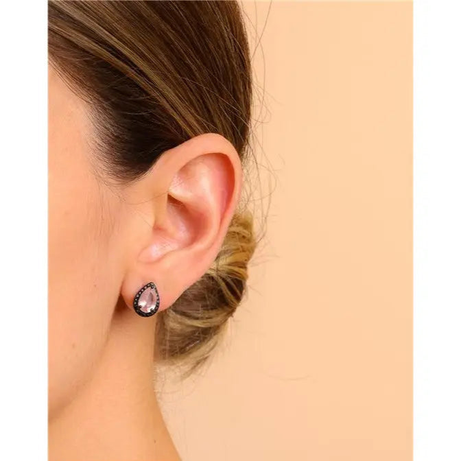 6MM DROP EARRING WITH ROUND SETTING BLACK/MORGANITE/BLACK ZIRCONIA