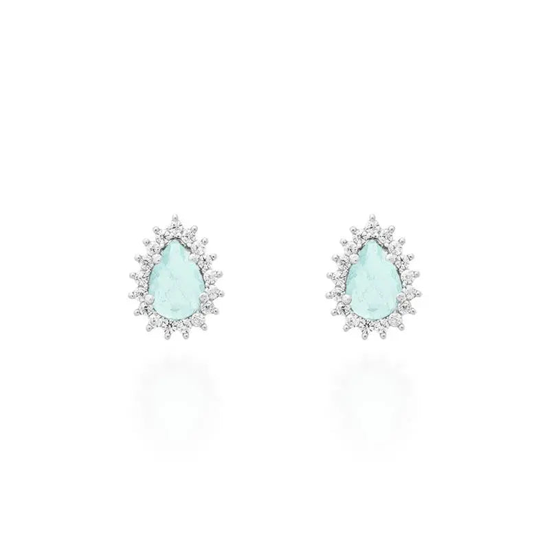4X6 DROP SHAPED EARRING WITH PRINCESS SETTING IN RHODIUM/COLOMBIAN/WHITE ZIRCONIA
