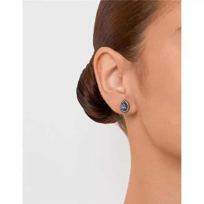 5 MM DROP EARRING WITH ROUND SETTING, BLACK/TANZANITE/WHITE ZIRCONIA