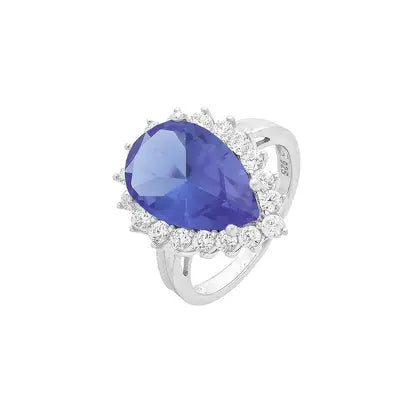 Anello Gota 10 mm con Cravação Principessa in Rodio - Tanzanita e Zirconia Bianca