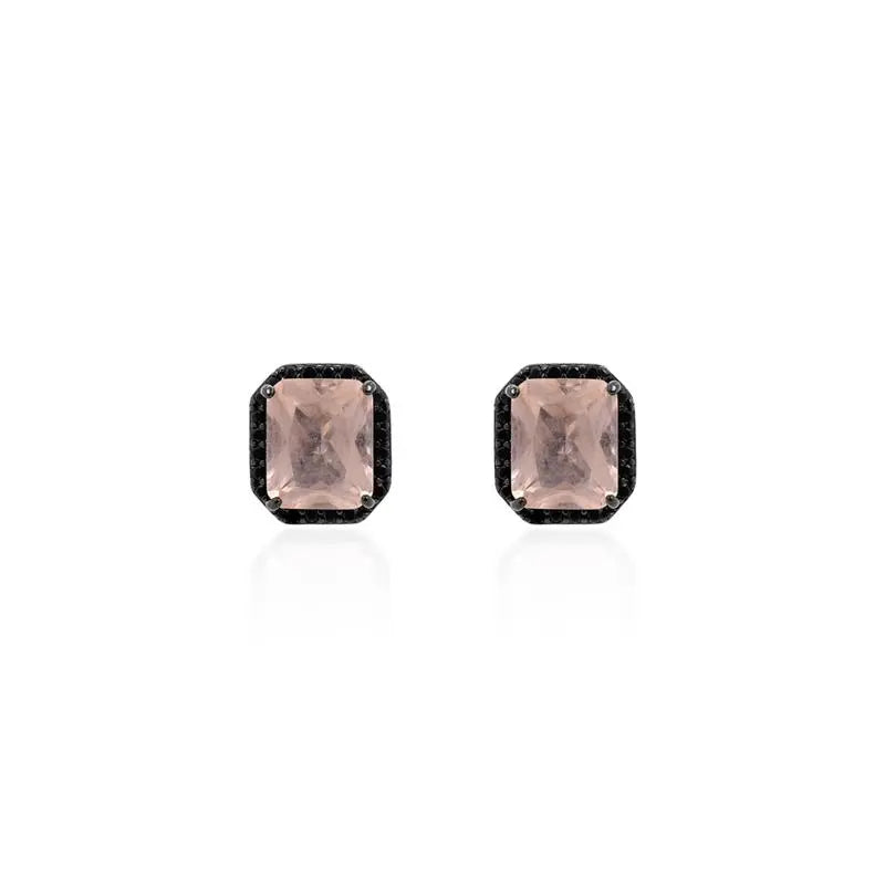 8 MM RECTANGULAR EARRING WITH ROUND SETTING BLACK/MORGANITE/BLACK ZIRCONIA