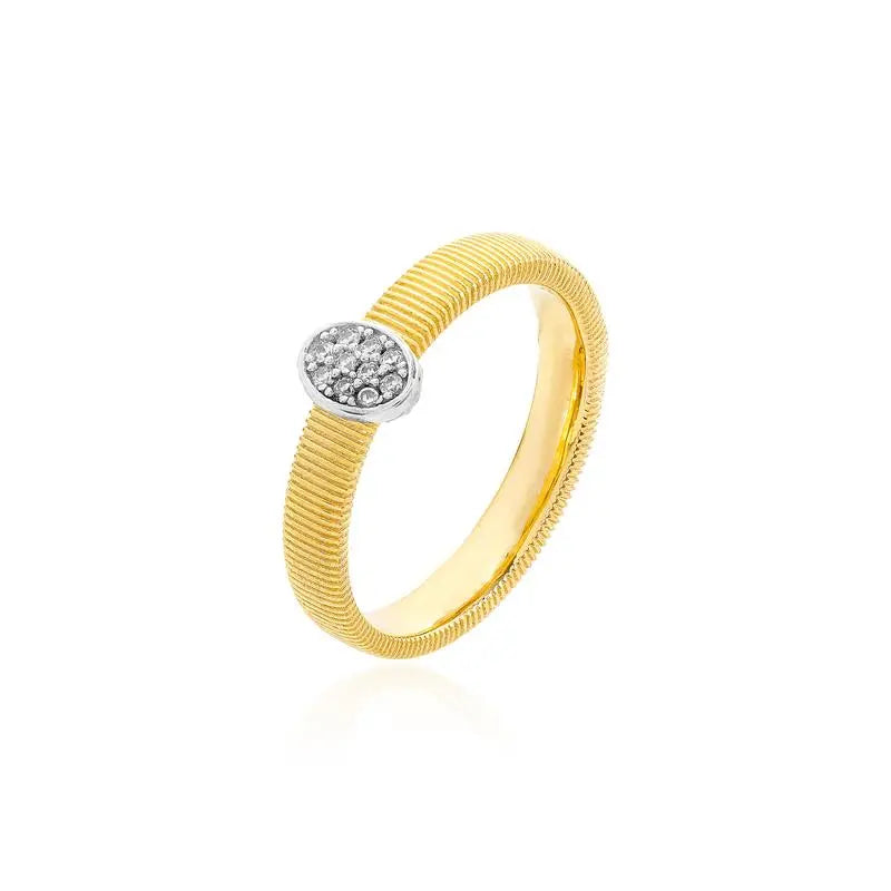BEADED RING WITH OVAL STUDDED 1 MM GOLD AND RHODIUM/CRYSTAL/WHITE ZIRCONIA