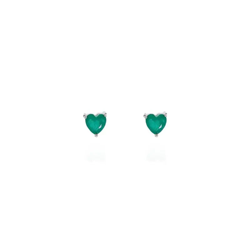 HEART EARRING 6 MM SMOOTH RHODIUM/EMERALD FUSION/SMOOTH