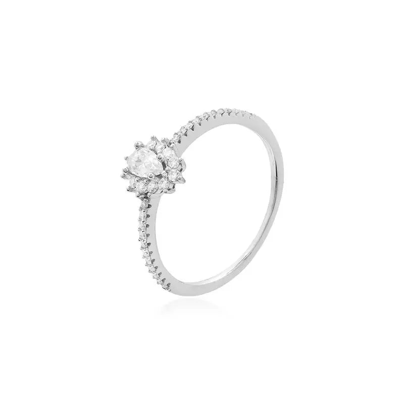 SOLITAIRE RING HALF DROP SETTING 3 MM RHODIUM/MOISSANITE/MOISSANITE