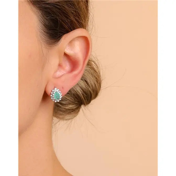 5 MM DROP EARRING TWO ROWS PRINCESS SETTING AROUND RHODIUM/COLOMBIAN/WHITE ZIRCONIA