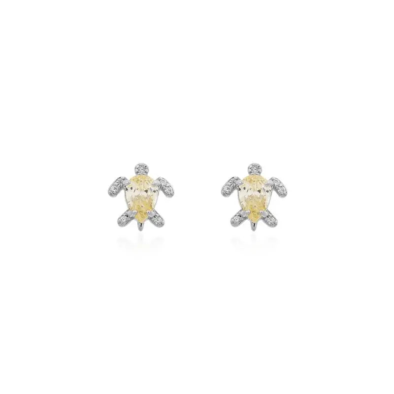 4 MM DROP EARRING WITH TURTLE SHAPE SETTINGS RHODIUM/YELLOW FANCY/WHITE ZIRCONIA