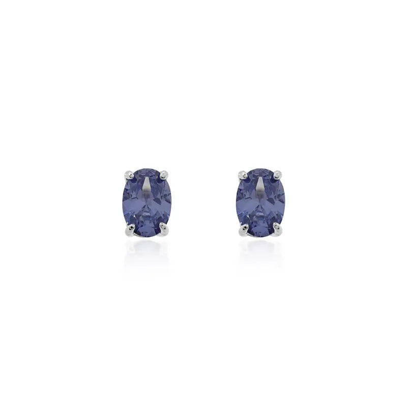5 MM OVAL EARRINGS SMOOTH RHODIUM/TANZANITE/SMOOTH