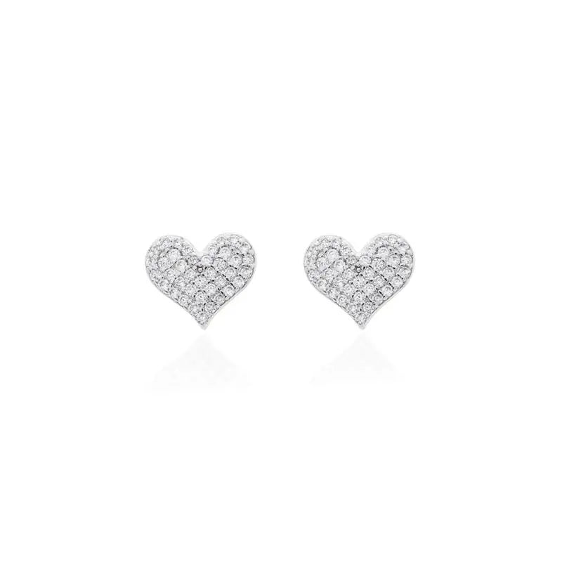 9MM RHODIUM/STONE-FREE/WHITE ZIRCONIA STUDDED HEART EARRING