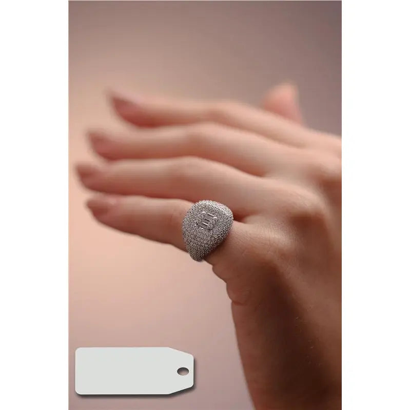 SQUARE FINGER RING STUDDED WITH CENTRAL BAGUETTE RHODIUM/WITHOUT STONE/WHITE ZIRCONIA