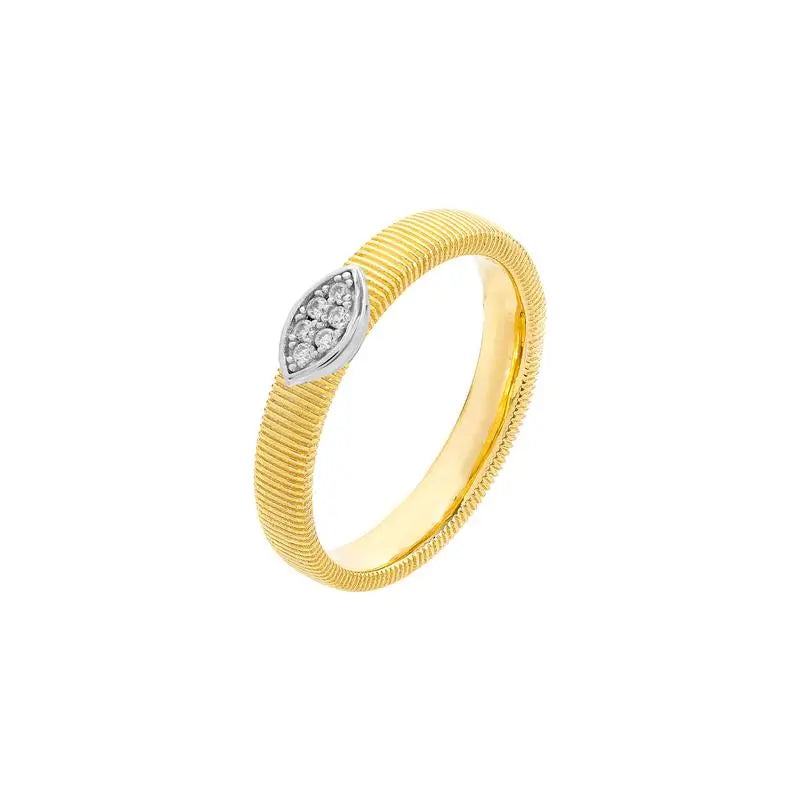 BEADED RING WITH 1 MM STUDDED NAVETE GOLD AND RHODIUM/CRYSTAL/WHITE ZIRCONIA