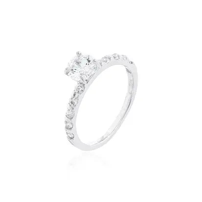 Anello Solitario Mezza Cravação con Punti di Luce 6 mm in Rodio - Cristallo e Zirconia Bianca